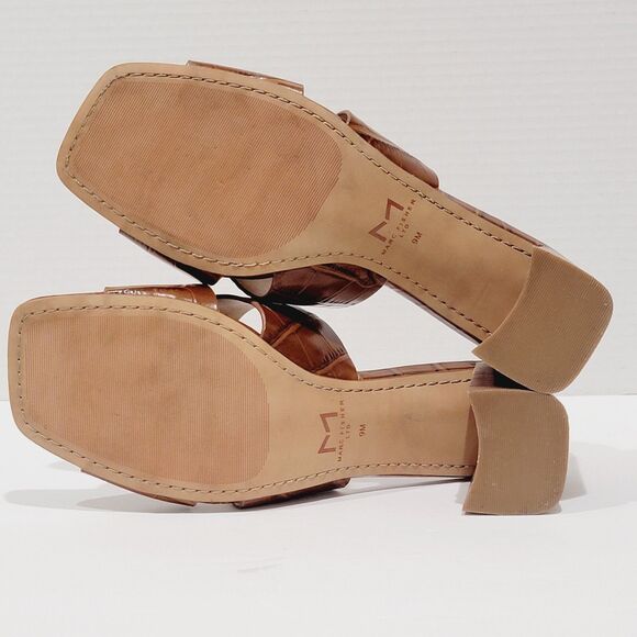 Marc Fisher Saydi Sandals Womens Sz 9 Croc Embossed Brown Square Toe Block Heels - Picture 9 of 15